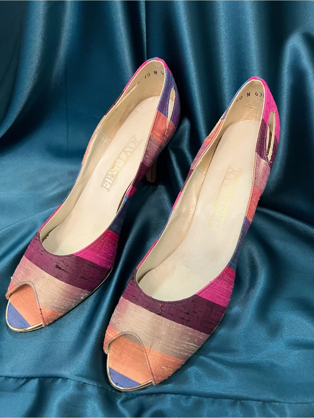 First Lady 10 N Beautiful raw silk material in peep Toe Heels in Pink & Purple